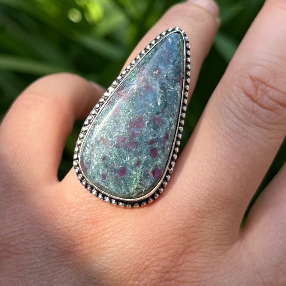 Size 6 925 silver plated Ruby Fuchsite ring
